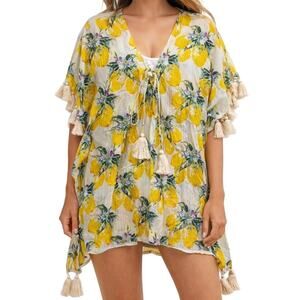 Z&L Europe Size M/L Lemon Tassel Coverup Kaftan Tunic Top Metallic Stripe Resort